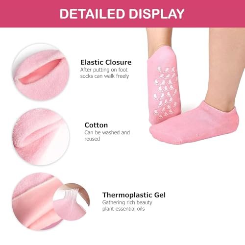 Moisturizing Gel Heel Socks for Cracked Heels, Silicone Spa Socks for Dry Feet Repair, Heel Pain Relief & Foot Care, Reusable Hydrating Socks for Women , Overnight Heel Softening & Repair Treatment Vitamin E (1 PAIR) - Image 2