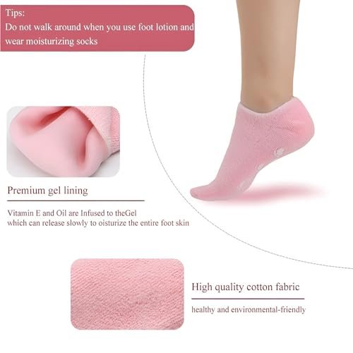Moisturizing Gel Heel Socks for Cracked Heels, Silicone Spa Socks for Dry Feet Repair, Heel Pain Relief & Foot Care, Reusable Hydrating Socks for Women , Overnight Heel Softening & Repair Treatment Vitamin E (1 PAIR) - Image 4