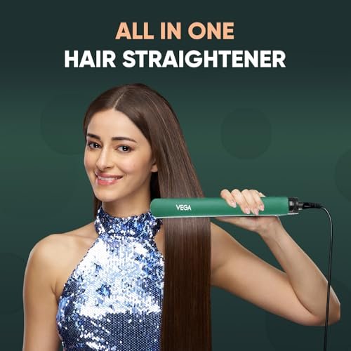 Vega Salon Smooth Hair Straightener for Women with Ceramic Coated Plates, Quick Heatup & Travel Friendly, Travel Lock, Suitable for All Hair Types, 1 Year Warranty, Green (VHSH-42) - Image 3