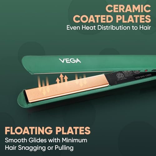 Vega Salon Smooth Hair Straightener for Women with Ceramic Coated Plates, Quick Heatup & Travel Friendly, Travel Lock, Suitable for All Hair Types, 1 Year Warranty, Green (VHSH-42) - Image 4