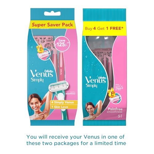 Gillette Venus Simply Venus Pink Hair Removal for Women - 5 razors (B4G1) - Image 4