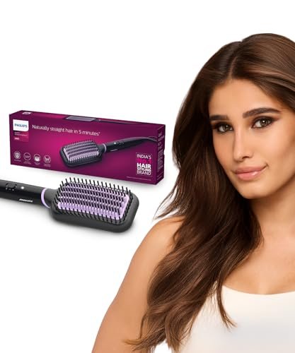 Philips India's No.1 Hair Styling Brand -Hair Straightener Brush, Naturally Straight in 5 Mins,5X Less Frizz,SilkProtect Keratin Tech,Triple Bristle Fast 50s Heatup,Scalp Protect,For Indian Hair,BHH880