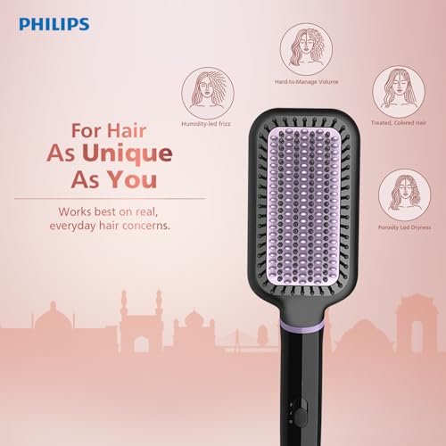 Philips India's No.1 Hair Styling Brand -Hair Straightener Brush, Naturally Straight in 5 Mins,5X Less Frizz,SilkProtect Keratin Tech,Triple Bristle Fast 50s Heatup,Scalp Protect,For Indian Hair,BHH880 - Image 3