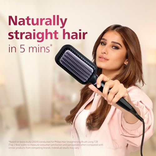 Philips India's No.1 Hair Styling Brand -Hair Straightener Brush, Naturally Straight in 5 Mins,5X Less Frizz,SilkProtect Keratin Tech,Triple Bristle Fast 50s Heatup,Scalp Protect,For Indian Hair,BHH880 - Image 4
