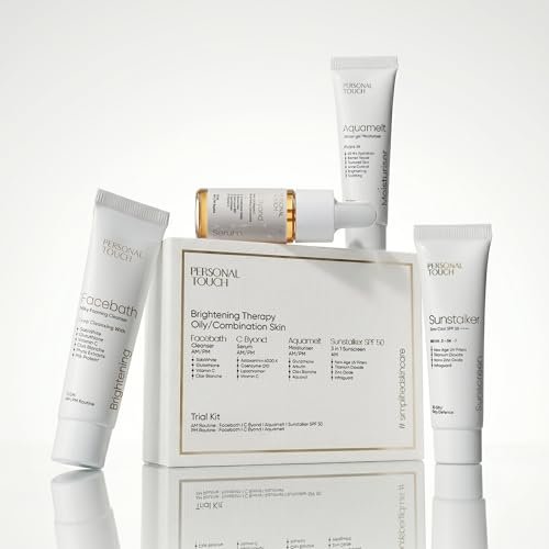 Personal Touch Complete Trial Kit – Brightening Therapy for Oily & Combination Skin | Facebath Cleanser, C Byond Serum, Aquamelt Moisturizer & SPF 50 Sunstalker Sunscreen