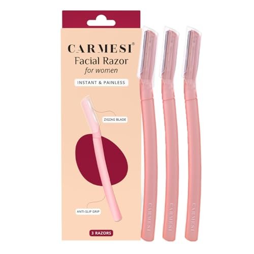 Carmesi Reusable Face Razor for Women Facial Hair- 3 Razors | Instant & Painless Hair Removal | For Eyebrows, Upper Lip, Forehead, Peach Fuzz, Chin and Sideburns | Dermaplaning Tool