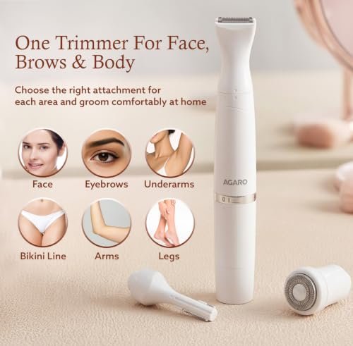 AGARO Rechargeable 3-in-1 Multi Trimmer for Women, for Face, Leg, Eyebrow, Underarms, & Bikini Area, Multipurpose Hair Remover for Women, 120 minutes Runtime, White - Image 2