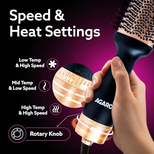 AGARO Hot Air Brush for Hair, Blow Dryer Brush, Volumizer & Styler, 360° Air flow Vent, Oval Barrel for Hair Volume, Charcoal Bristles, Ceramic Coating Brushing Head, 1200W, Gold & Black HV2179 - Image 4