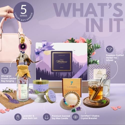 5 Senses Co. Luxury Wellness Gift Set for Women | Mothers Day Gift Hamper | Birthday Gift For Wife, Girlfriend, Mom, Sister | Personal Care, Healing, Relaxation, Spa & Get Well Soon Gifts Hamper For Pregnancy | Expecting Moms | Baby Shower | - Image 2
