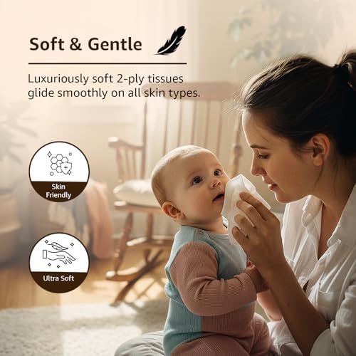 Amazon Basics 2 Ply Facial Tissue Box | 600 Sheets | 100 Sheets X Pack of 6 | Home | Soft & Highly Absorbent Tissues - Image 3