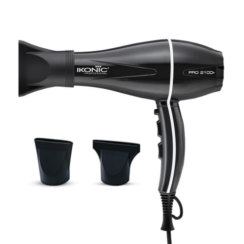 Ikonic Professional Pro 2100+ Hair Dryer 2000 Watts, Black, 3 Heat And 2 Speed Settings, Cool Shot, Low Noise Function Interchangeable Nozzles, Professional Styling, For Both Men And Women, Suitable For All Hair Types, 1 Yr Warranty Black