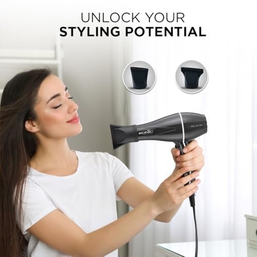 Ikonic Professional Pro 2100+ Hair Dryer 2000 Watts, Black, 3 Heat And 2 Speed Settings, Cool Shot, Low Noise Function Interchangeable Nozzles, Professional Styling, For Both Men And Women, Suitable For All Hair Types, 1 Yr Warranty Black - Image 3
