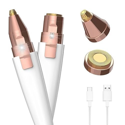 ENINAS Eyebrow Trimmer for Women, 2 in 1 Rechargeable Facial Hair Remover with Replaceable Heads, Professional Painless Personal Hair Removal Eyebrow Razor with Indicator Lights, (White)