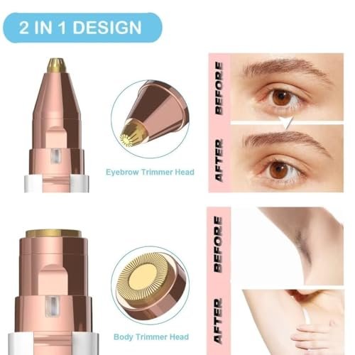 ENINAS Eyebrow Trimmer for Women, 2 in 1 Rechargeable Facial Hair Remover with Replaceable Heads, Professional Painless Personal Hair Removal Eyebrow Razor with Indicator Lights, (White) - Image 2