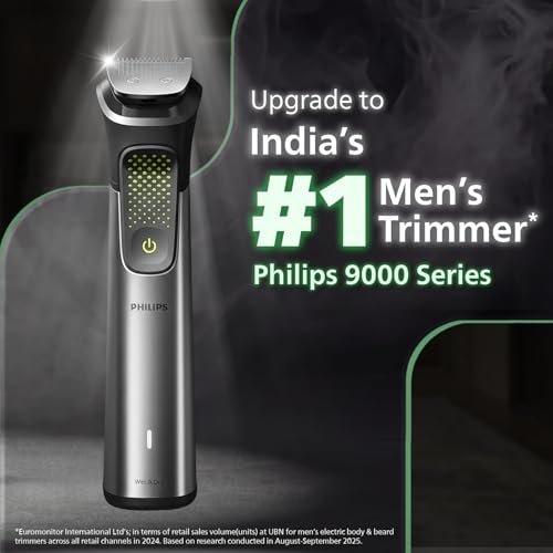 Philips India's No.1 Men's Trimmer* | Luxurious Stainless Steel Design | BeardSense Technology | All-in-One Grooming Kit- Beard, Hair, Body, Intimate | 120min runtime | IPX7 | 5yr warranty* | MG9532 - Image 2