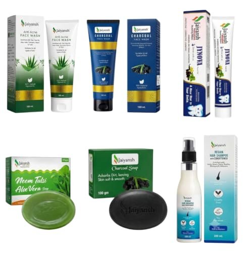Complete Personal Care Gift Set | Shampoo, Charcoal Face Wash, Anti Acne Face Wash, Herbal Toothpaste, Charcoal Soap & Neem Tulsi Aloe Vera Soap - Combp pack of 6