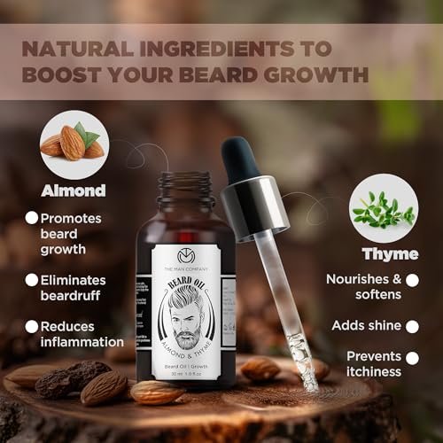 The Man Company Beard Oil for Growing Beard Faster with Almond & Thyme, NATURAL, Best Beard Growth Oil for Man, Nourishes & Strengthens Uneven Patchy Beard - 30ML | - Image 2