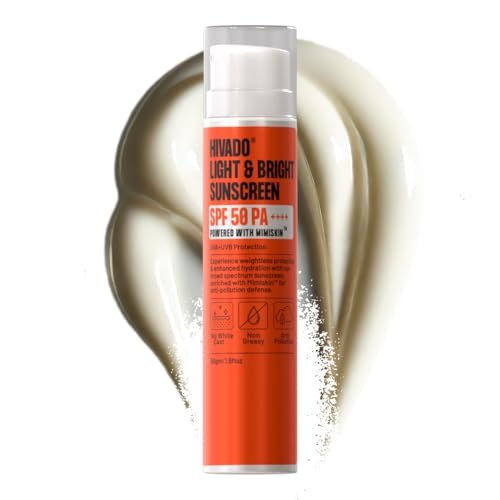 HIVADO Men’s Sunscreen Moisturiser SPF 50 PA++++ 50ml | No White Cast | Lightweight, Non-Greasy Hydrating & Brightening Formula | UVA + UVB Broad Spectrum Sun Protection | With Mimiskin™ | For All Skin Types