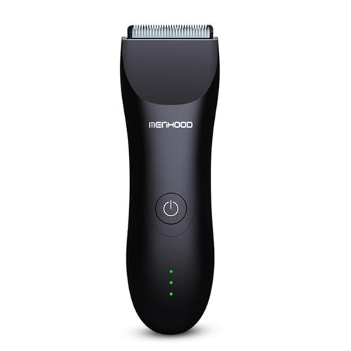 MENHOOD Trimmer 1.0 Waterproof Manscaping Body Ball Trimmer for Men Private Part Pubic Hair Groomer Ceramic Blade 4 Lengths (3/6/9/12mm) 150 Min Runtime Black