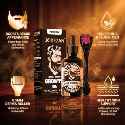 XIKEZAN Men's Beard oil for men | Beard Growth Oil -30ml | All Natural Formula for a Fuller | Healthier Beard and Hair - Softens, Strengthens | Beard Promotes and Growth (Beard Oil with Roller) - Image 3
