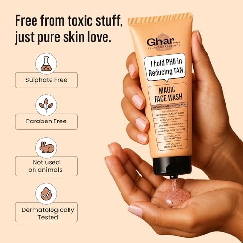 Ghar Soaps De-Tan Face Wash | For Tan Reducing, Brightening & Glowing Skin | With Sandalwood, Saffron, Coconut Oil & Goat milk | For All Skin Types | 100ml (Pack of 1) - Image 4