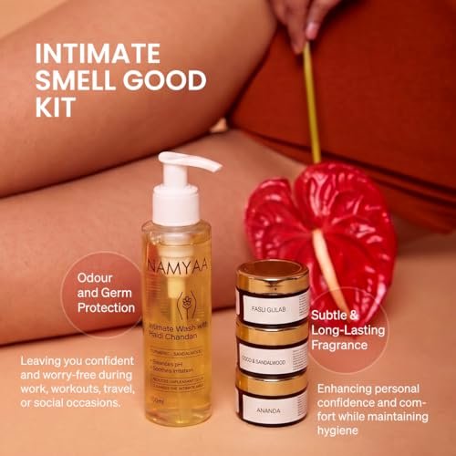 Namyaa Intimate Smell Good Kit- Combo Pack of Intimate Solid Perfume 45g & Haldi Chandan Intimate Wash 100g | With Germ and Odour Protection - Image 3
