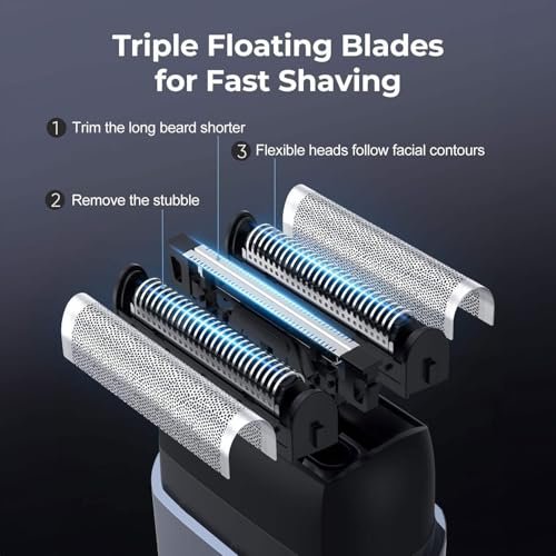 Vega Professional Mighty Mini Foil Hair Shaver for Men, Portable Mini Electric Shaver with Triple Floating Bladees, Hair & Beard Shaver Trimmer for Men, 180 Min Runtime, Type-C Charging, VPVFS-02 - Image 4