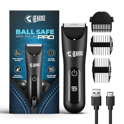 BEARDO Ball Safe Pro Trimmer For Men|Fast Charging Trimmer For Private Parts, Beard, Body| Body Grooming Kit - No Nicks Or Cuts, Powerful Motor, Type C, Fast Charging, 90-Min Runtime,Black