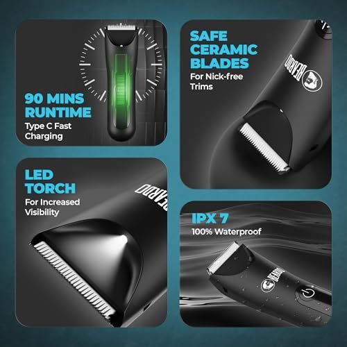 BEARDO Ball Safe Pro Trimmer For Men|Fast Charging Trimmer For Private Parts, Beard, Body| Body Grooming Kit - No Nicks Or Cuts, Powerful Motor, Type C, Fast Charging, 90-Min Runtime,Black - Image 3