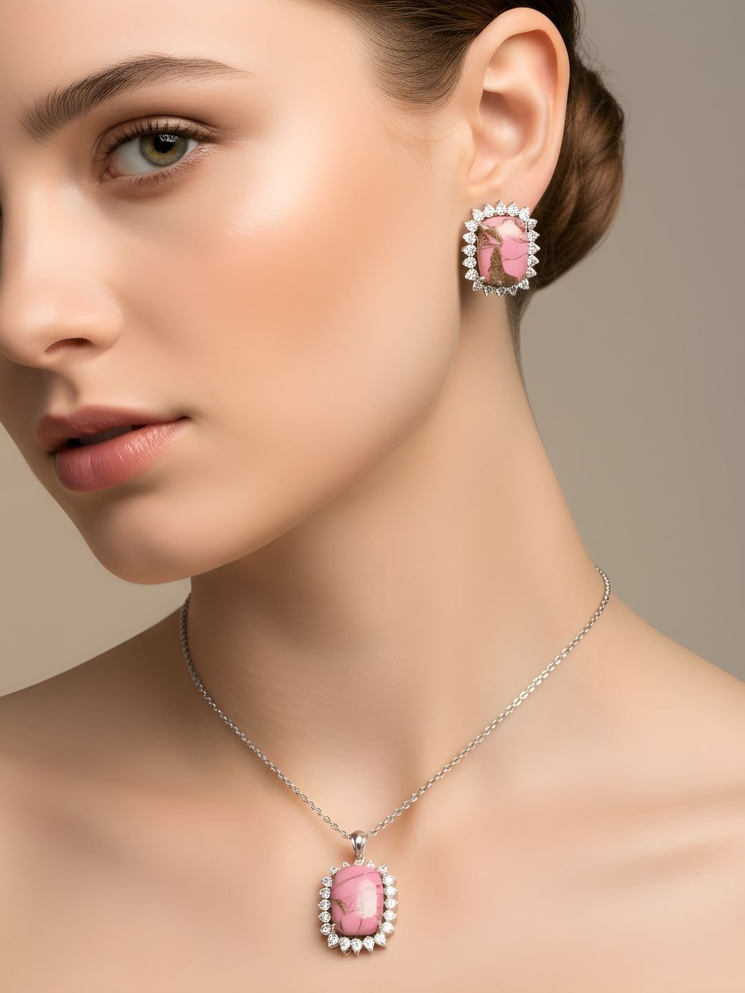 JOY & SHINE JOY & SHINE Silver-Plated Cubic Zirconia Stone-Studded Jewellery Set