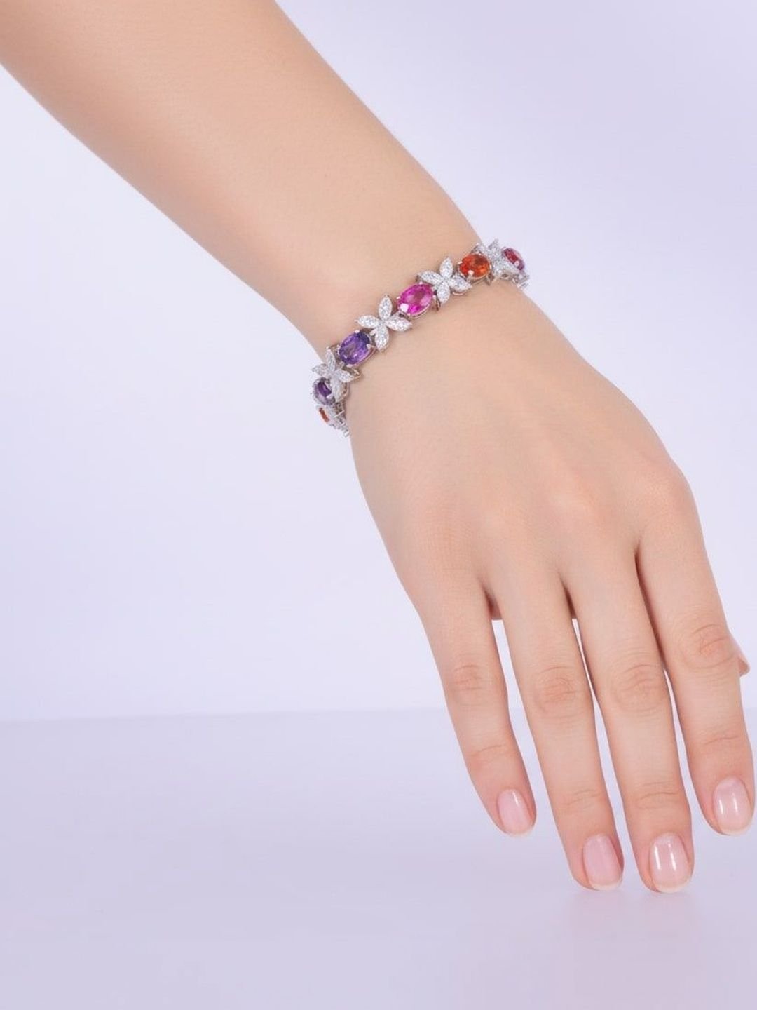 JOY & SHINE JOY & SHINE Women Sterling Silver Cubic Zirconia Silver-Plated Link Bracelet