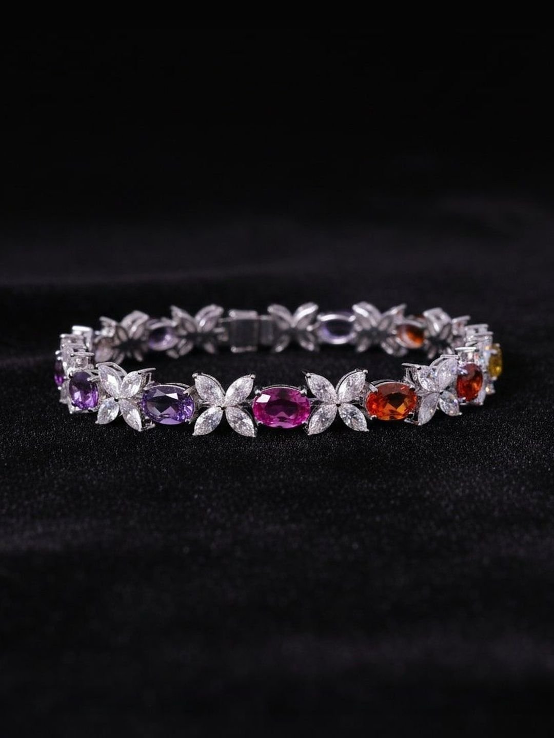 JOY & SHINE JOY & SHINE Women Sterling Silver Cubic Zirconia Silver-Plated Link Bracelet - Image 2