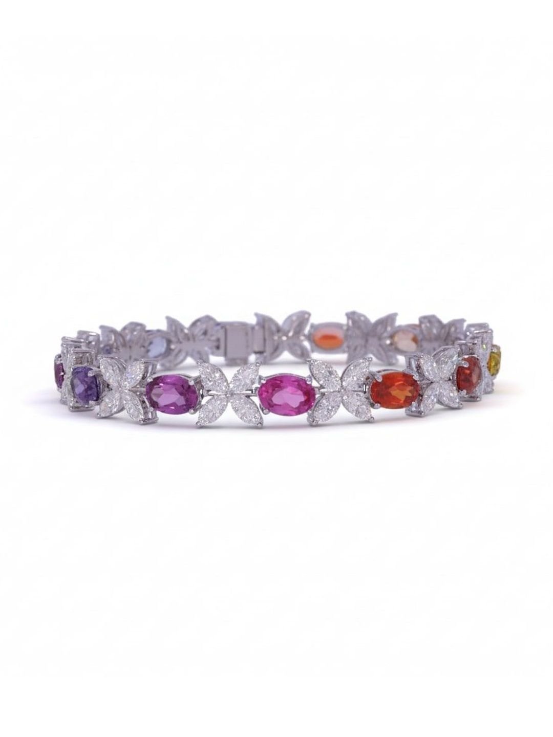 JOY & SHINE JOY & SHINE Women Sterling Silver Cubic Zirconia Silver-Plated Link Bracelet - Image 3