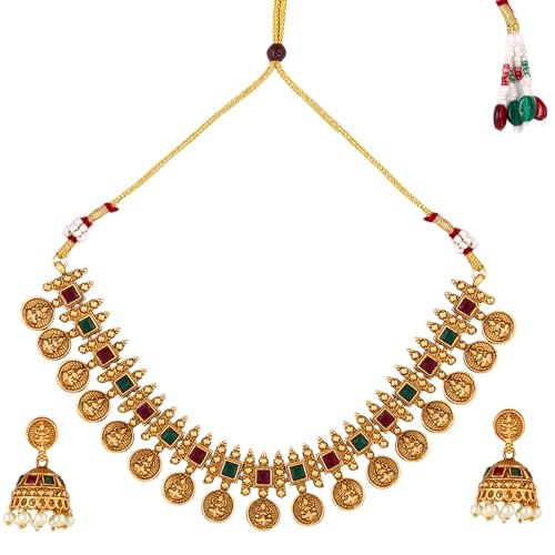 Fashion Frill Fashion Frill Traditional Gold Plated Necklace Set For Women | Pearls Jewellery Set For Women | Temple Jewellery Set For Womens Traditional