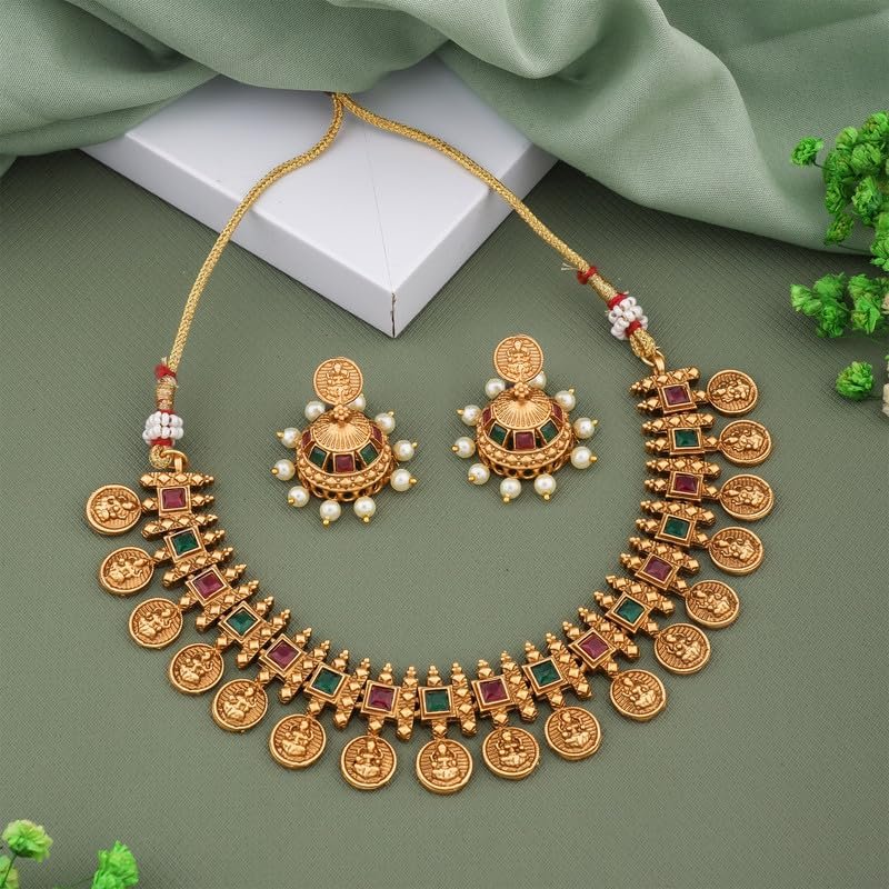 Fashion Frill Fashion Frill Traditional Gold Plated Necklace Set For Women | Pearls Jewellery Set For Women | Temple Jewellery Set For Womens Traditional - Image 2