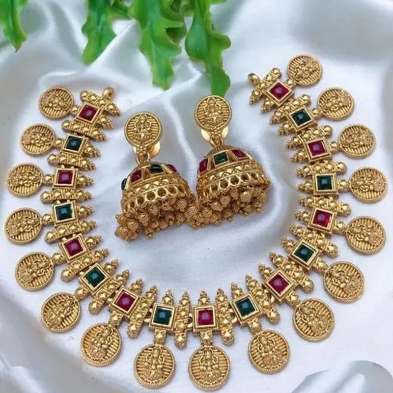 Fashion Frill Fashion Frill Traditional Gold Plated Necklace Set For Women | Pearls Jewellery Set For Women | Temple Jewellery Set For Womens Traditional - Image 4