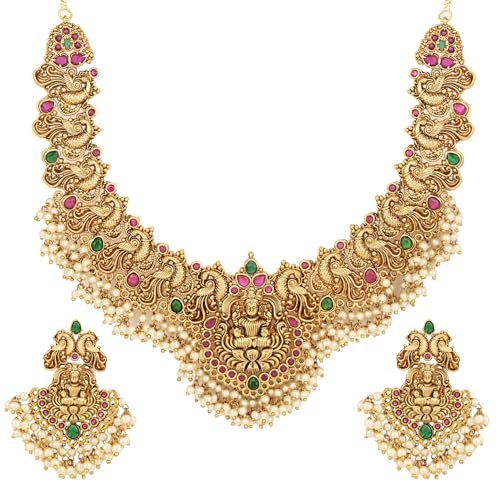 Shining Diva Fashion Latest Stylish Fancy Pearl Choker Traditional Jewellery Set for Women | Temple Necklace Set | Festive Wedding Party Necklace | 22k Gold Plated | Just Like Original Gold Jewellery
