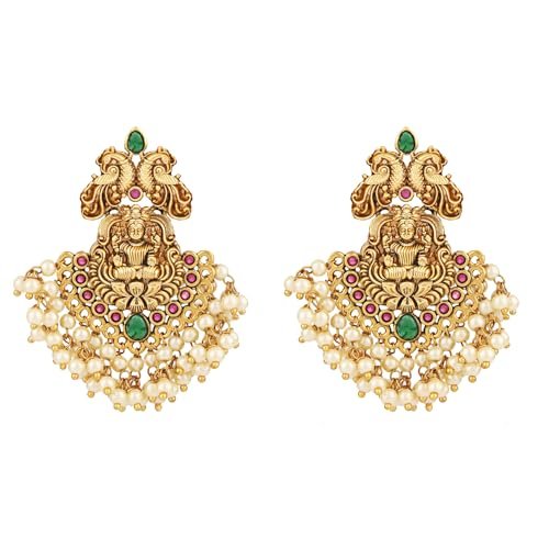 Shining Diva Fashion Latest Stylish Fancy Pearl Choker Traditional Jewellery Set for Women | Temple Necklace Set | Festive Wedding Party Necklace | 22k Gold Plated | Just Like Original Gold Jewellery - Image 4