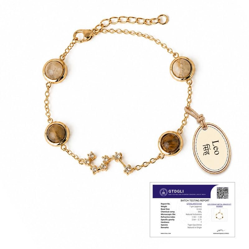 Astrotalk Zodiac Constellation Bracelet (Rashi) | Citrine & Tiger Eye for Positivity, Emotional Balance & Confidence | Crystal Bracelet for Woman | Jewellery for Women | Gift for Woman