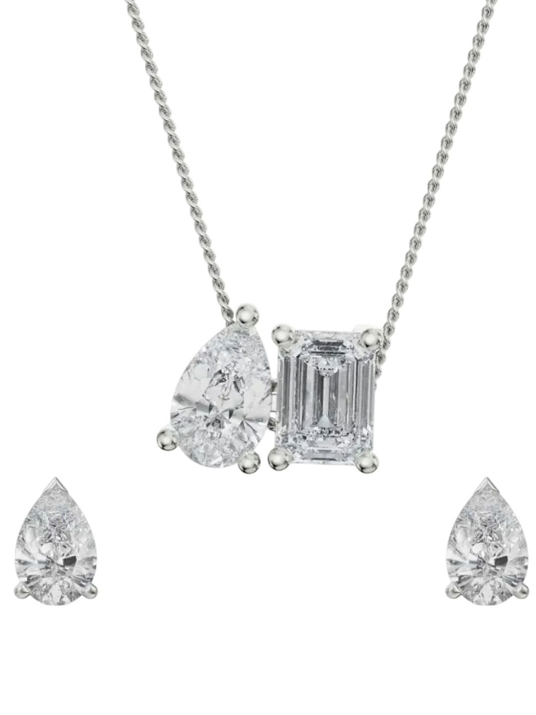 Emori Emori Pear Emerald Lab Diamond Set in 18KT Gold Matching Set