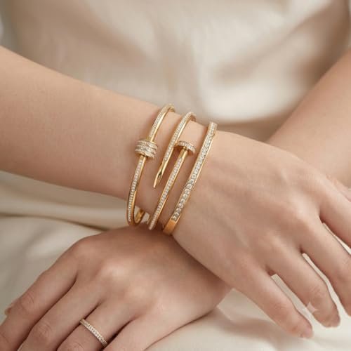 ROYAL NEEDS bracelet for women Stylish Bangles for women Adjustable Anti Tarnish Bracelet for girls gold plated Kada for Women Accessories Anti Tarnish Jewellery Stainless Steel Cuff Bracelet gifts Combo (3pcs) - Image 2