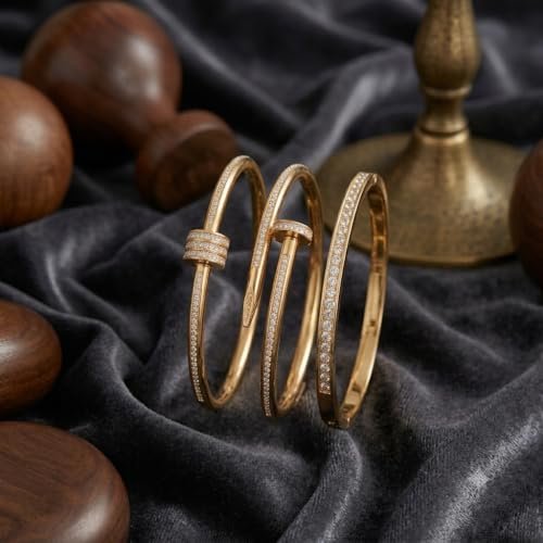 ROYAL NEEDS bracelet for women Stylish Bangles for women Adjustable Anti Tarnish Bracelet for girls gold plated Kada for Women Accessories Anti Tarnish Jewellery Stainless Steel Cuff Bracelet gifts Combo (3pcs) - Image 3
