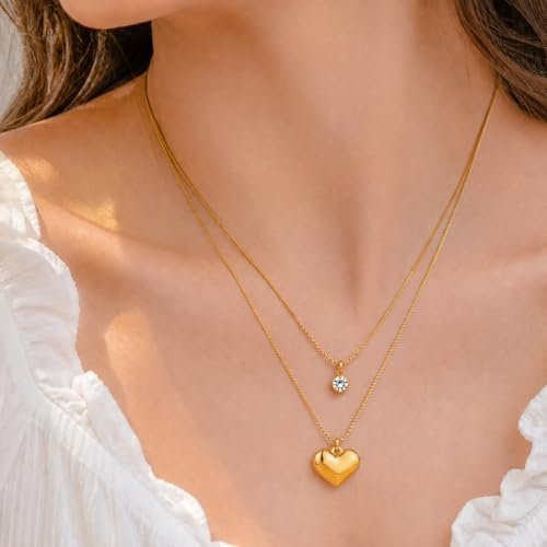 Heart Necklace 18K Gold Plated (Light Weight) Layered Chain For Women And Girls , Stylish Jewellery Heart Pendant Chain For Daily Wear, Party, Wedding, Festival, Birthday Gift, Fashion Necklace For Western And Traditional Outfits - Image 2