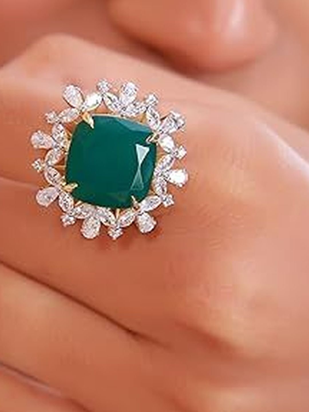 JOY & SHINE Silver-Plated Cubic Zirconia Stone-Studded Adjustable Finger Ring