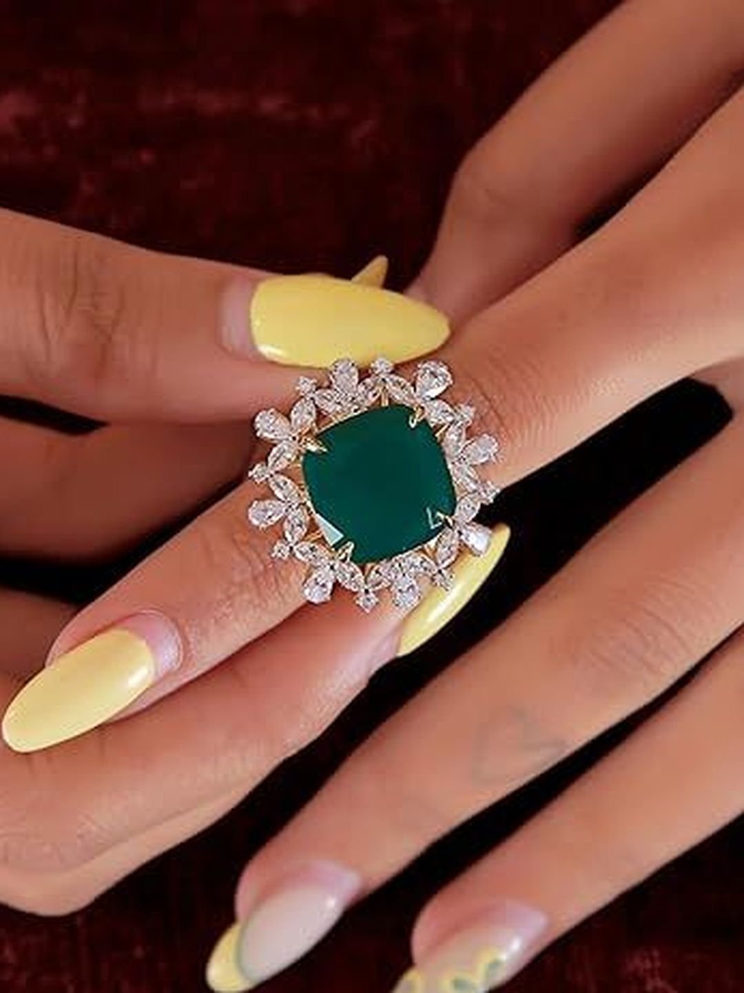 JOY & SHINE Silver-Plated Cubic Zirconia Stone-Studded Adjustable Finger Ring - Image 2