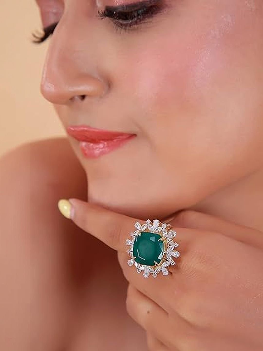 JOY & SHINE Silver-Plated Cubic Zirconia Stone-Studded Adjustable Finger Ring - Image 3