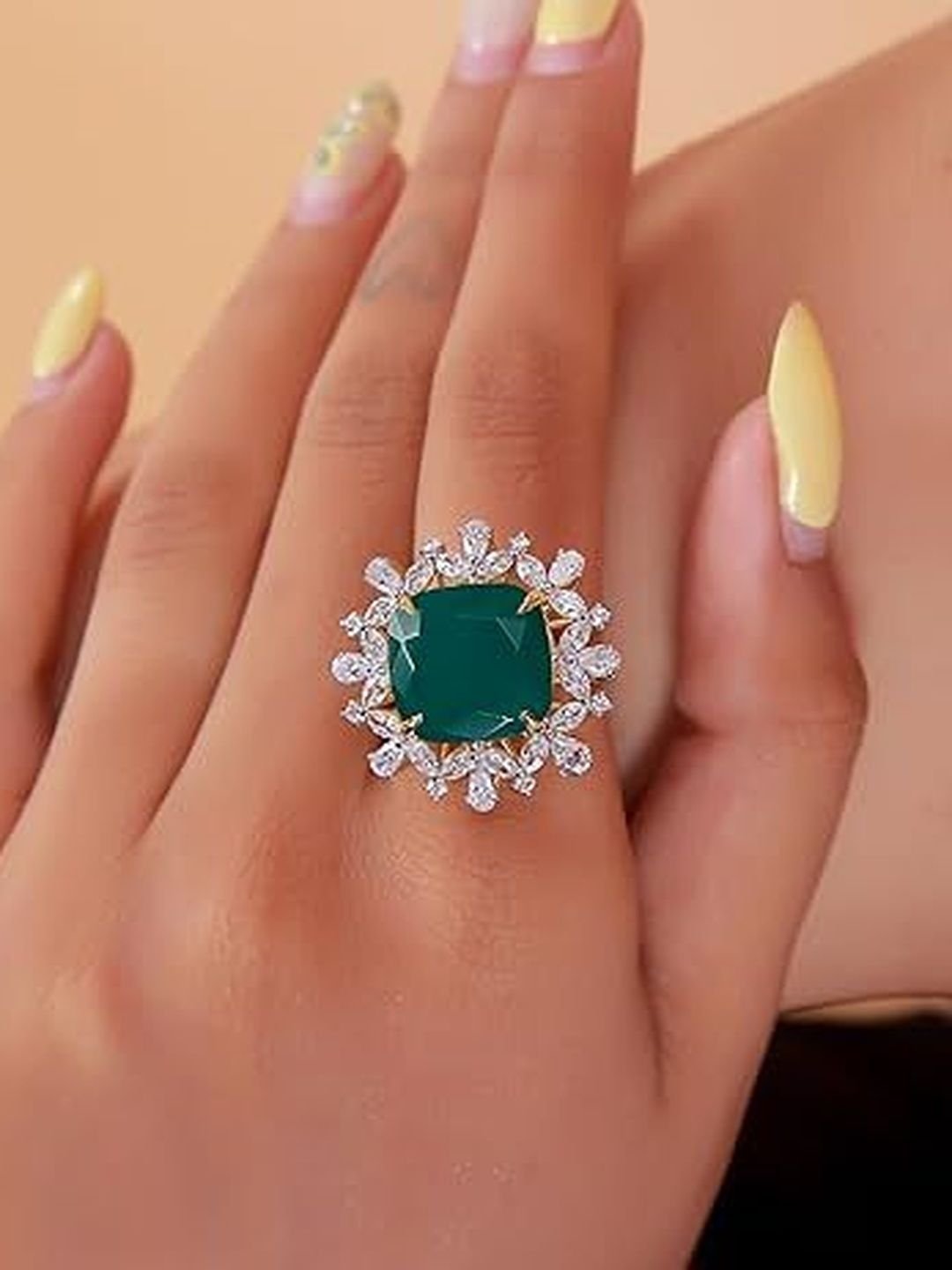 JOY & SHINE Silver-Plated Cubic Zirconia Stone-Studded Adjustable Finger Ring - Image 4