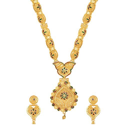 Shining Diva Fashion Latest Long Design Necklace Set For Women Traditional One Gram Gold Plated Jewellery Set for Women (Golden) (11503s) - Image 4