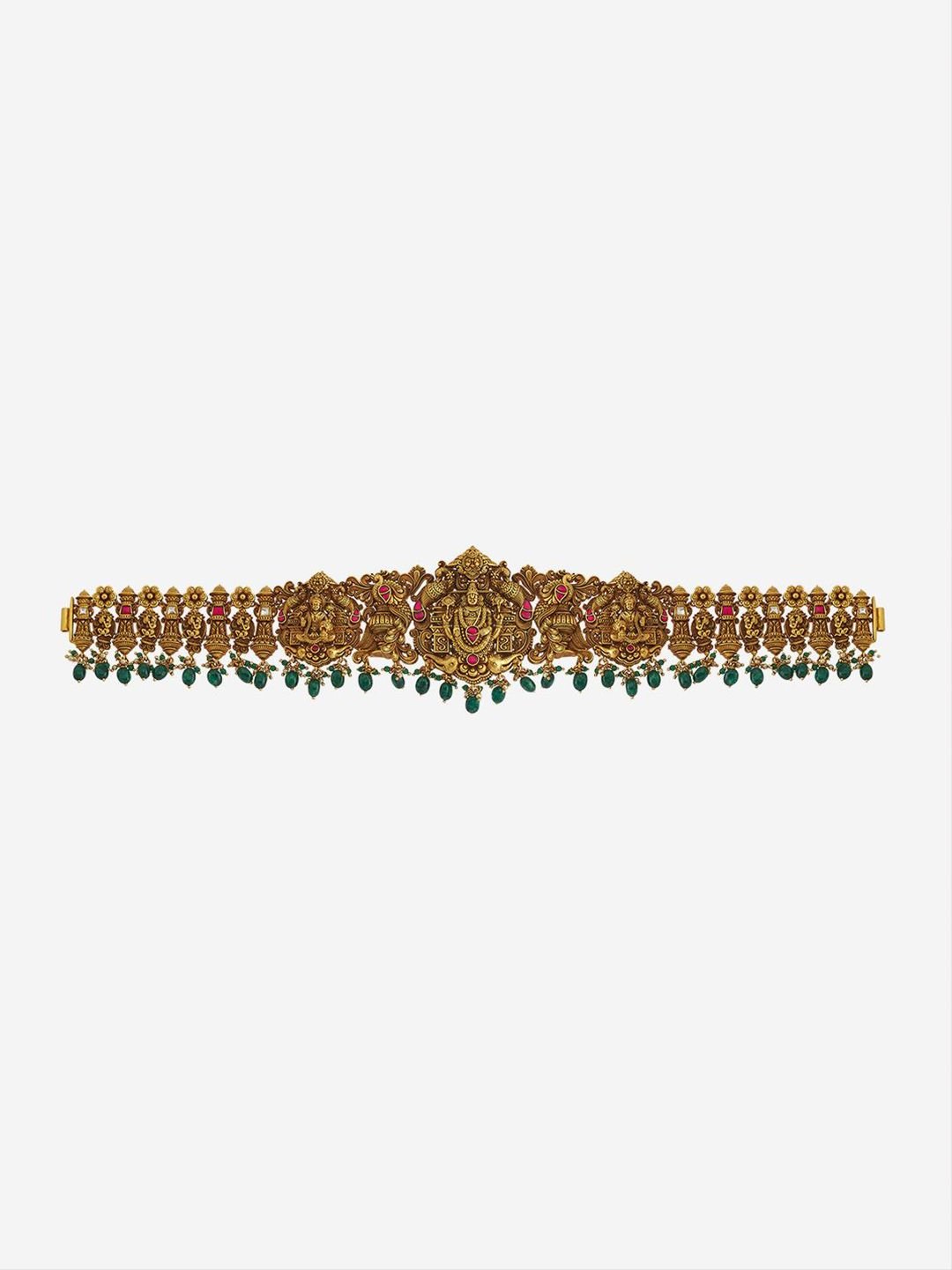 Kushal's Fashion Jewellery Embellished Bridal 92.5 Silver Gold-Plated Stone Waist Chain - Image 3
