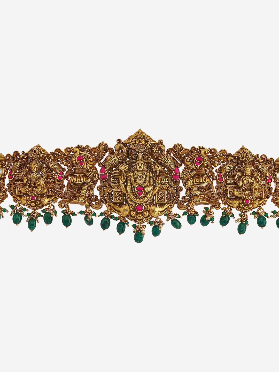 Kushal's Fashion Jewellery Embellished Bridal 92.5 Silver Gold-Plated Stone Waist Chain - Image 4